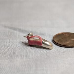 Vintage Sterling Silver Pink Enamel Ballet Slipper Charm